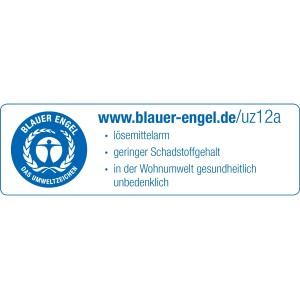 Blauer Engel Umweltzeichen für lösemittelarme OBI Wetterschutzfarbe.