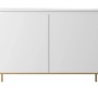 Weißes Selsey Sideboard Bemmi, 100 cm, mit zwei grifflosen Türen und goldenen Metallbeinen. Moderne Kommode für Wohnräume.