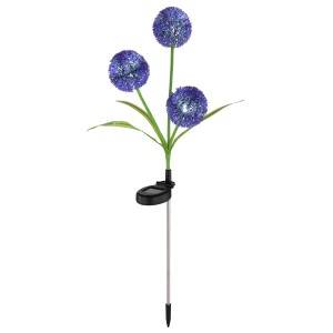 Globo Solarleuchte, Edelstahl, lila Blüten, 75 cm hoch, für den Garten.