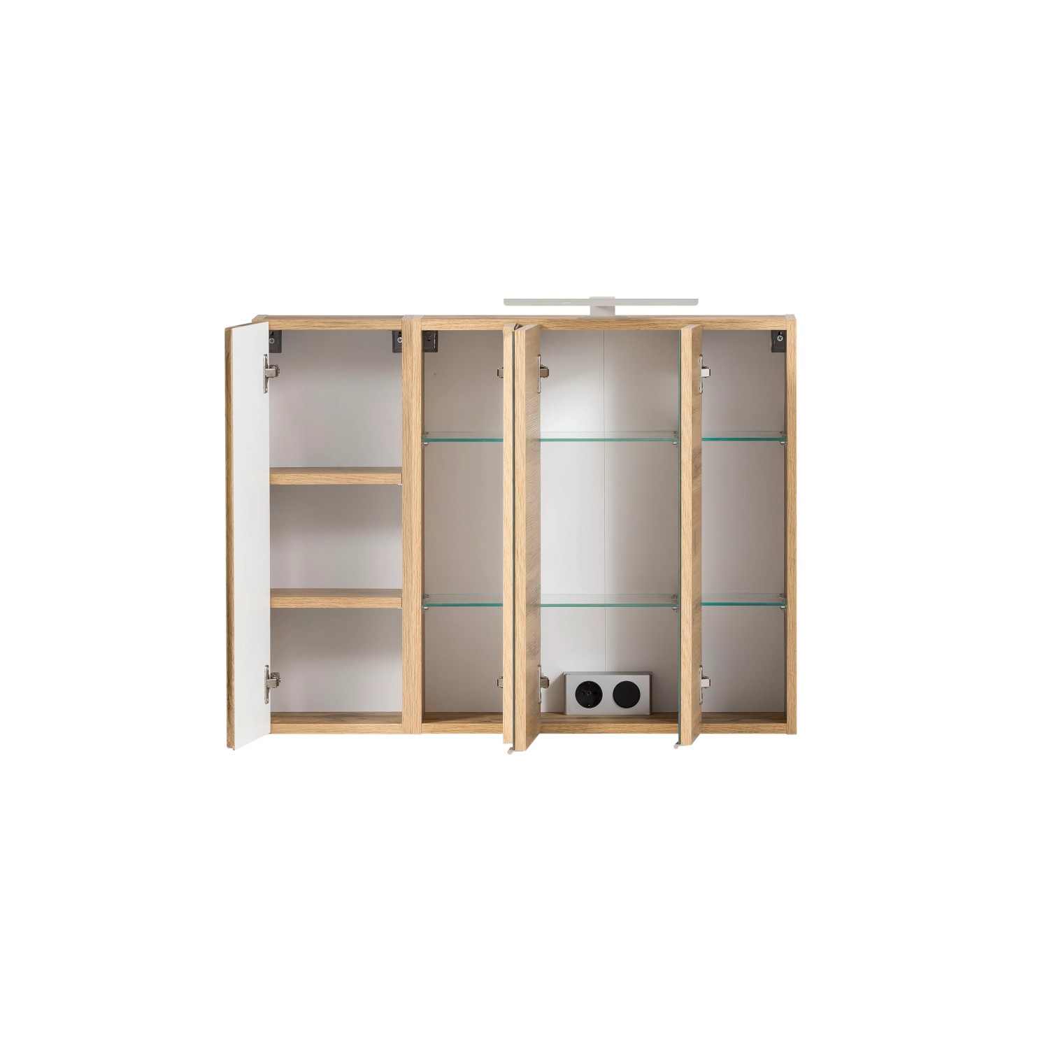 Held Möbel 3D-Spiegelschrank Ancona, 85 cm, Wotaneiche mit LED-Leuchte und Glasböden.