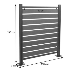 MCW Alu Mülltonnenzaun K57 Grau, 130x110x6cm, mit Maßangaben.