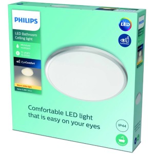 Verpackung der Philips LED-Deckenleuchte Spray, 12W, 2700K, IP44, Weiß.