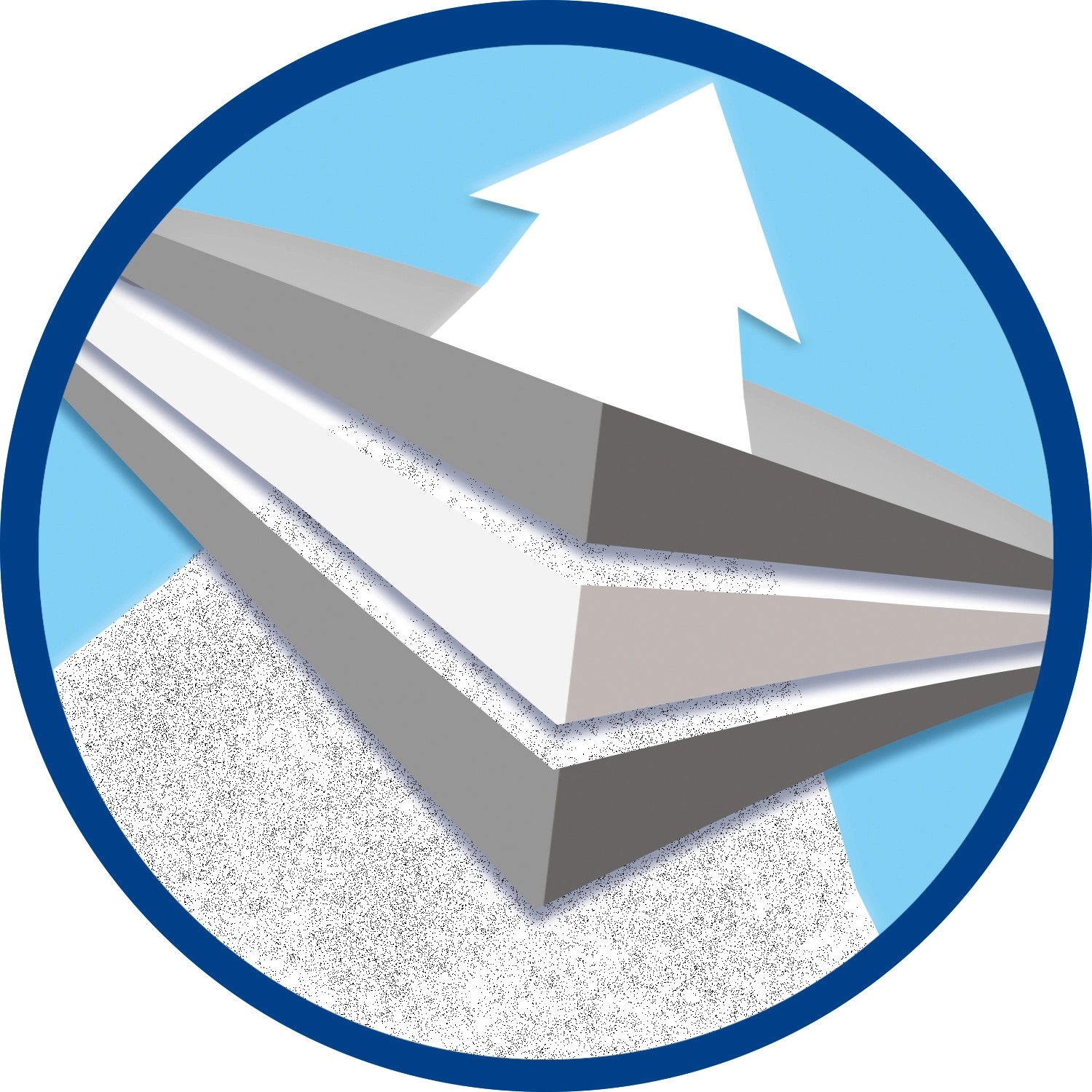 Symbolbild: Swirl® KÄ 3® Staubsaugerbeutel mit Filterschichten und Pfeil für hohe Filtration.