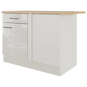 Flex-Well Eck-Unterschrank Lund, 110 cm, Lichtgrau/Rauchgrau, mit Schublade und Drehtür.