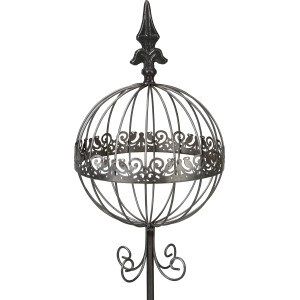 Schwarzer Gartenstecker Dekokugel, 120 cm, aus Metall für Beet oder Kübel.