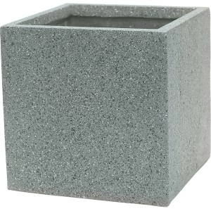 Hellgrauer, quadratischer Pflanzkübel Revens mit rauer Oberfläche, 30x30 cm.