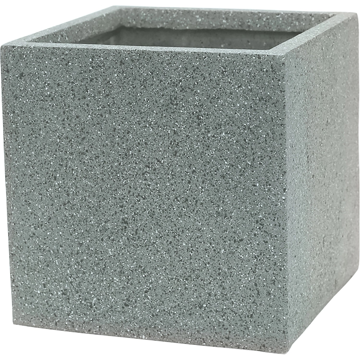 Hellgrauer, quadratischer Pflanzkübel Revens mit rauer Oberfläche, 30x30 cm.
