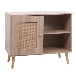 MCW Kommode M39: Sideboard mit Rattan-Tür und Holzfüßen.