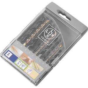 LUX Bohrer Set Comfort, 9-teilig (5-8 mm) in transparenter Aufbewahrungsbox. Geeignet für Holz, Stein und Metall.