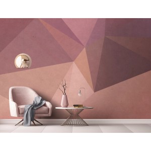Fototapete 3D Polygon in Rosa und Beige, 4,00x2,70m, mit Wohnszene.