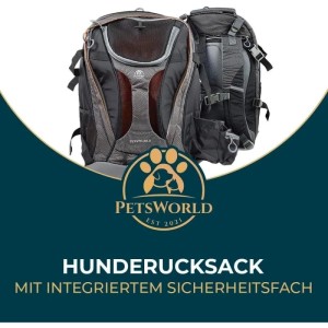 Petsworld Hunderucksack, grau/schwarz, für kleine Hunde bis 10 kg, mit Laptopfach und Zubehörfächern.