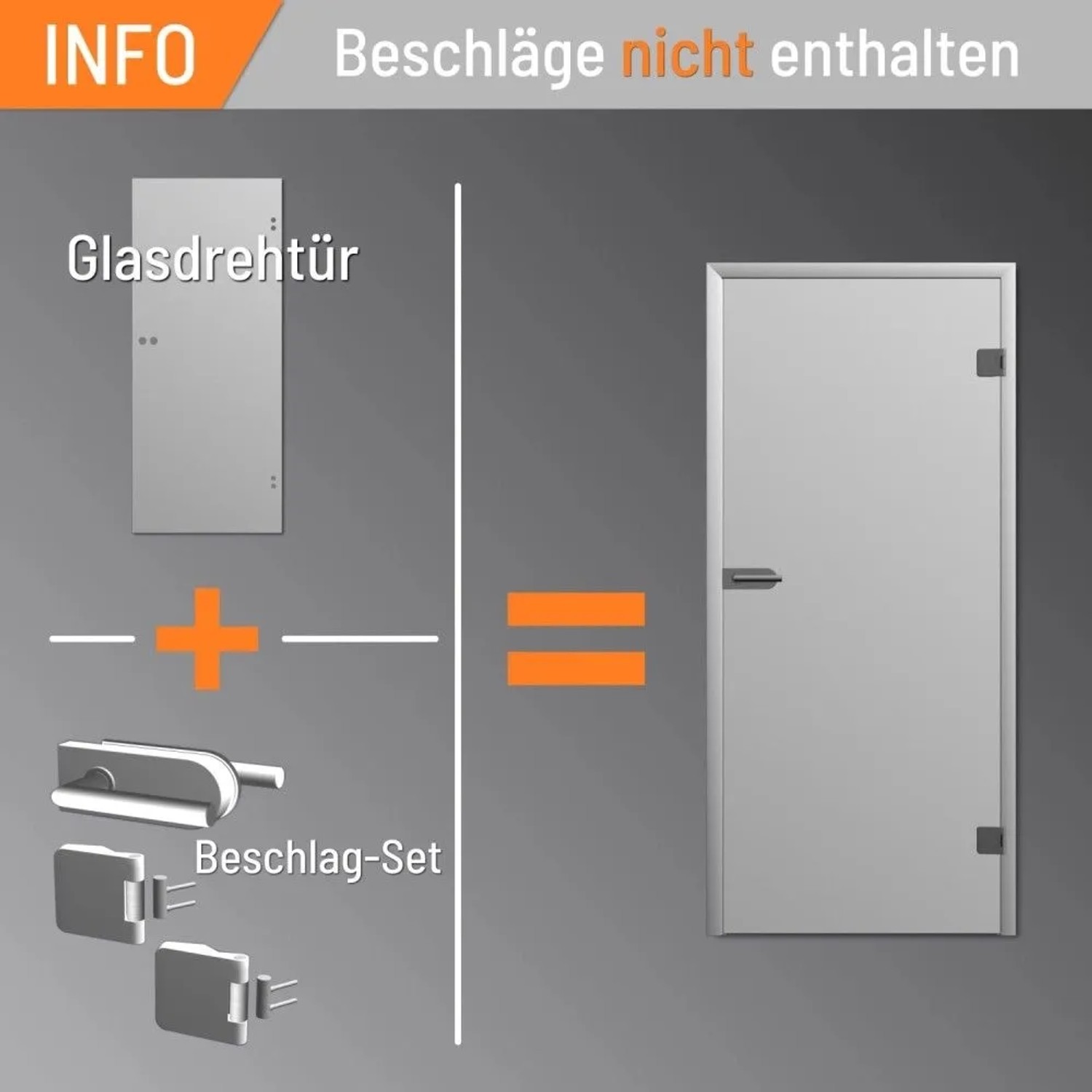 Levidor Glastür: Diagramm erklärt, dass Türblatt und Beschläge separat sind. Beschläge nicht enthalten.