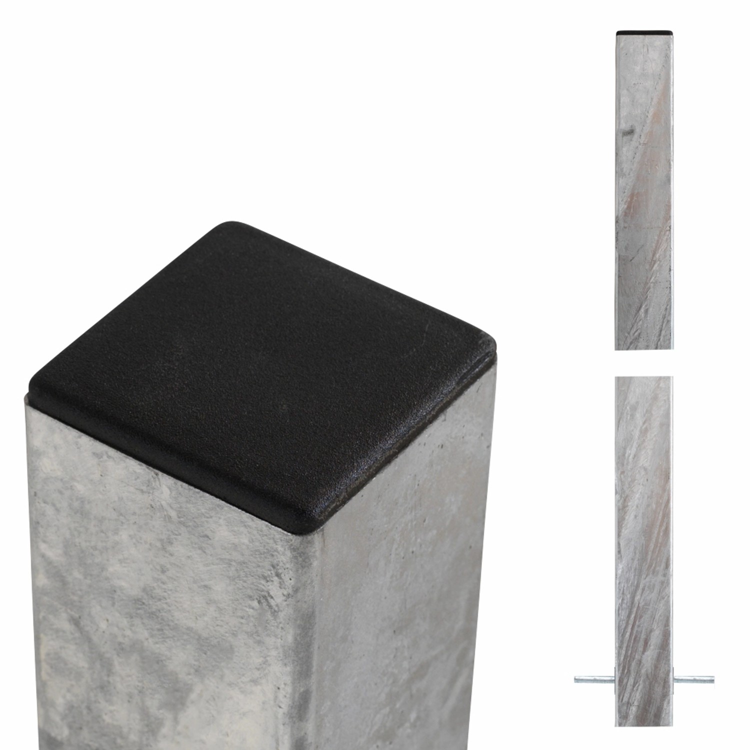 Feuerverzinkter Stahl Zaunpfosten, 8x8x268cm, mit schwarzer Abdeckung. Zubehör für Zaunbau.