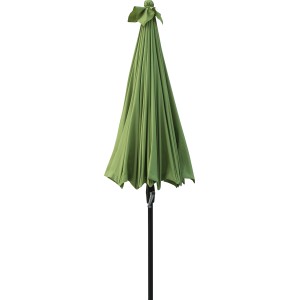 Geschlossener, limonefarbener Marktschirm Limon Ø 270 cm mit Kurbel und Aluminiummast.