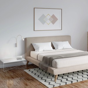 Flexibler LED-Wandspot River in Nickel, 40 cm, als Bettlampe neben einem Bett montiert.