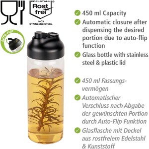 Wenko Öl- und Essigspender Flip, 450ml, mit Auto-Flip Verschluss für Grillutensilien.
