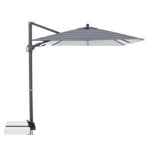 Doppler Ampelschirm myZone AX, 210x210 cm, Blockstreifen blau-grau, mit Kurbel und Standkreuz.