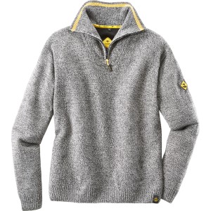 Roadsign Herren Stricktroyer in Grau-Melange mit Reißverschluss und gelben Akzenten.