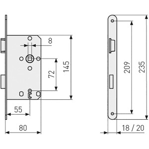 Abus Zimmertür-Einsteckschloss Buntbart, Edelstahl, DIN L, Silber, Maße