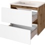 Held Möbel Waschtisch-Set Bari, 60 cm, matt Weiß/Wotaneiche mit offenen Schubladen.