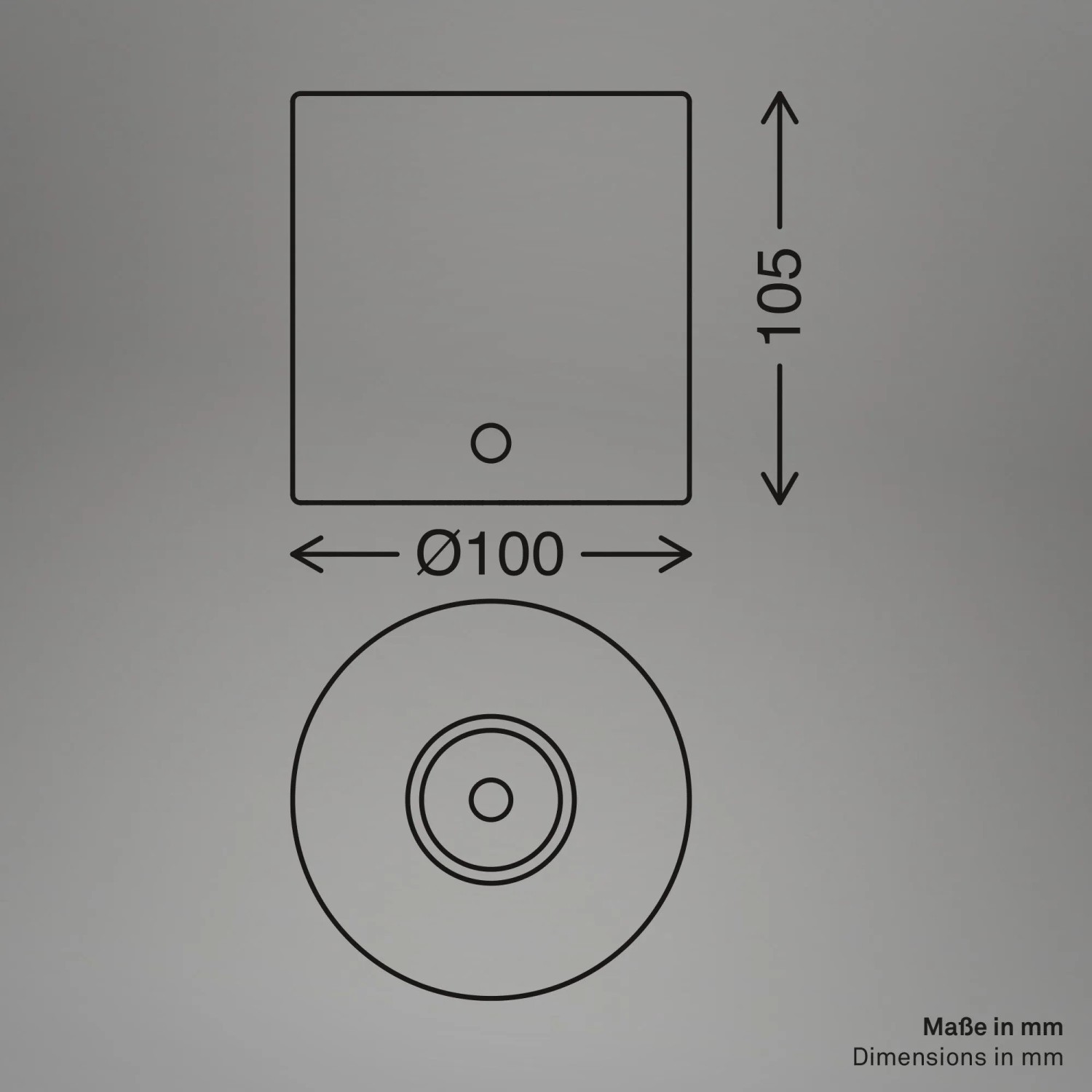 Technische Zeichnung Brilo Tischleuchte Tubo Keramik Beige, Maße: Ø 10 cm x 10,5 cm.