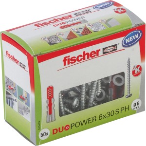 Fischer Dübel DuoPower 6x30 mm mit Schraube, 50 Stück im Karton.