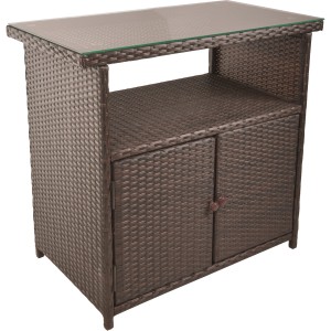 Rechteckiger Gartentisch Padua Coffee, 90x50 cm, mit Stauraum und braunem Rattan-Design.
