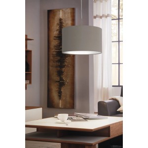 Moderne Eglo Hängeleuchte Pasteri, taupefarbener Stoffschirm, Nickel-matt, Ø 38cm. Ideal für Wohn- und Esszimmer.