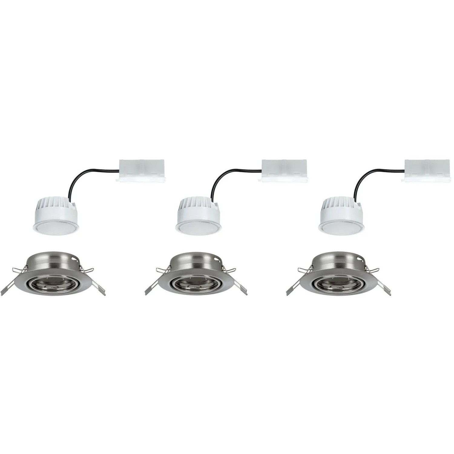 Paulmann LED-Einbaustrahler Base Coin, 3er Set, schwenkbar, Eisenoptik.
