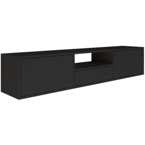 Schwarzes Selsey TV-Hängeboard Framme 150 cm mit grifflosen Klappen und offener Ablage. Moderner TV-Schrank.