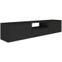 Schwarzes Selsey TV-Hängeboard Framme 150 cm mit grifflosen Klappen und offener Ablage. Moderner TV-Schrank.