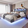 okwish Polsterbett 180x200cm mit LED Steckdose Ablage Schlafzimmer Grau ohne Matratze_4