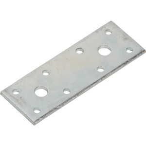 Rechteckiger, verzinkter Flachverbinder (100x35 mm) mit Löchern zur Befestigung.