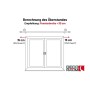 Diagramm: Gardinenstangenlänge berechnen. 15 cm Überstand pro Fensterseite. Empfehlung: Fensterbreite + 30 cm.
