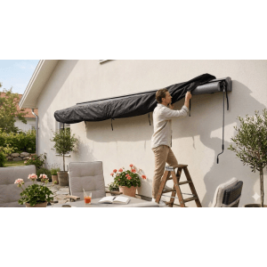 Jet-Line Abdeckplane Gelenkarmmarkise 4 m Schwarz Nylon Wetterfest UV Schutz