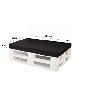 Schwarzes Setgarden Palettenkissen-Set mit Sitz- und Rückenkissen (120x80x10cm & 120x40cm) auf Europalette.