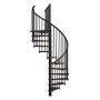 Minka Spindeltreppe Spiral Effect, Ø 140 cm, Walnussfarbene Stufen und schwarzes Metallgeländer.