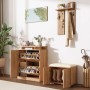 okwish Garderobenset mit Spiegel Schuhbank Haken Flur 140x35x133cm Natur_3