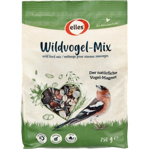 Elles Wildvogel-Mix 750g: Ergänzungsfutter mit Saaten, Nüssen und Getreide für Wildvögel.