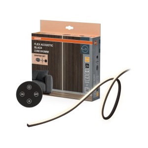 OSRAM Acoustic LED Streifen Starter-Set, schwarz, 2,6m, warmweiß leuchtend, dimmbar, mit Fernbedienung.