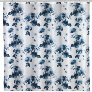 Wenko Anti-Schimmel Duschvorhang Rose Bleu mit blauem Rosenmuster, 180x200 cm.