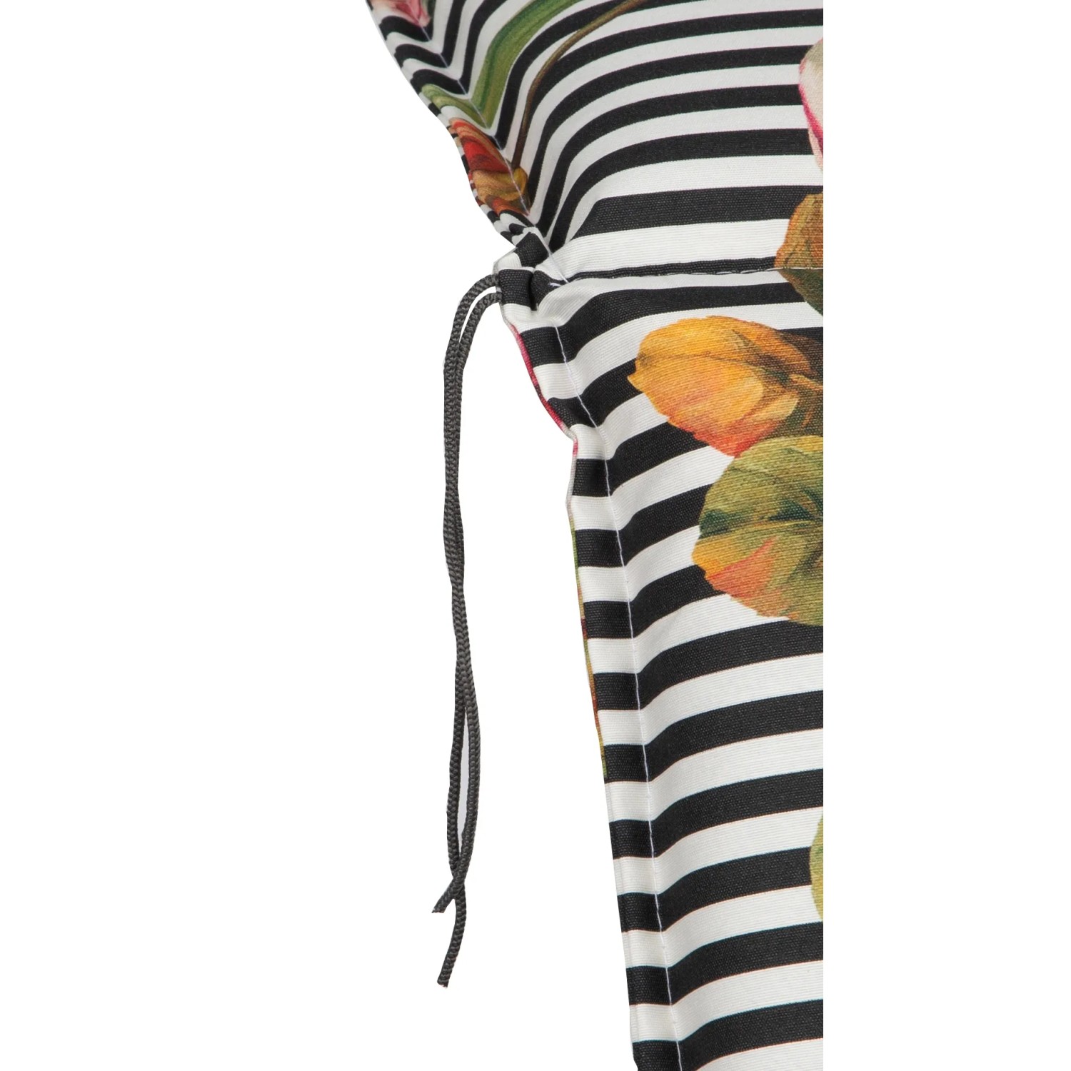 Beo Sitzauflage Niedriglehner Toronto im 4er Set, schwarz-weiß gestreift mit Blumenmuster.