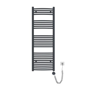 Emke elektrischer Badheizkörper, gebogen, anthrazit, 140x50cm, mit Thermostat und Heizstab. Ideal als Handtuchtrockner.