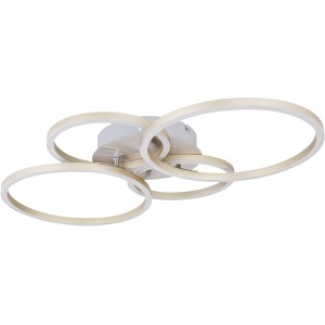 Moderne Globo Deckenleuchte Kendy in Nickel Matt mit vier Ringen. LED Deckenlampe für Wohnräume.