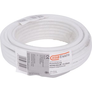 Weißes 10 m Koaxialkabel 90dB für Antennen- und Satellitenanlagen.