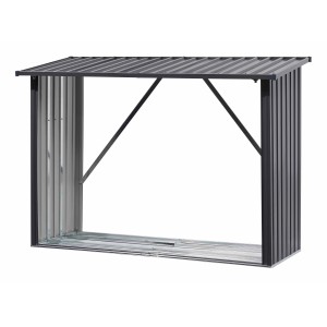 Floraworld Kaminholzregal XL aus Stahlblech, anthrazit, mit Schrägdach für Wasserablauf.