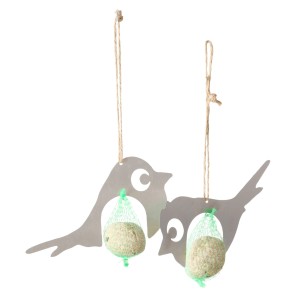 Boltze Vogelfutterstation Rouge, 2er-Set aus Zink, Vogel-Design mit Meisenknödel.