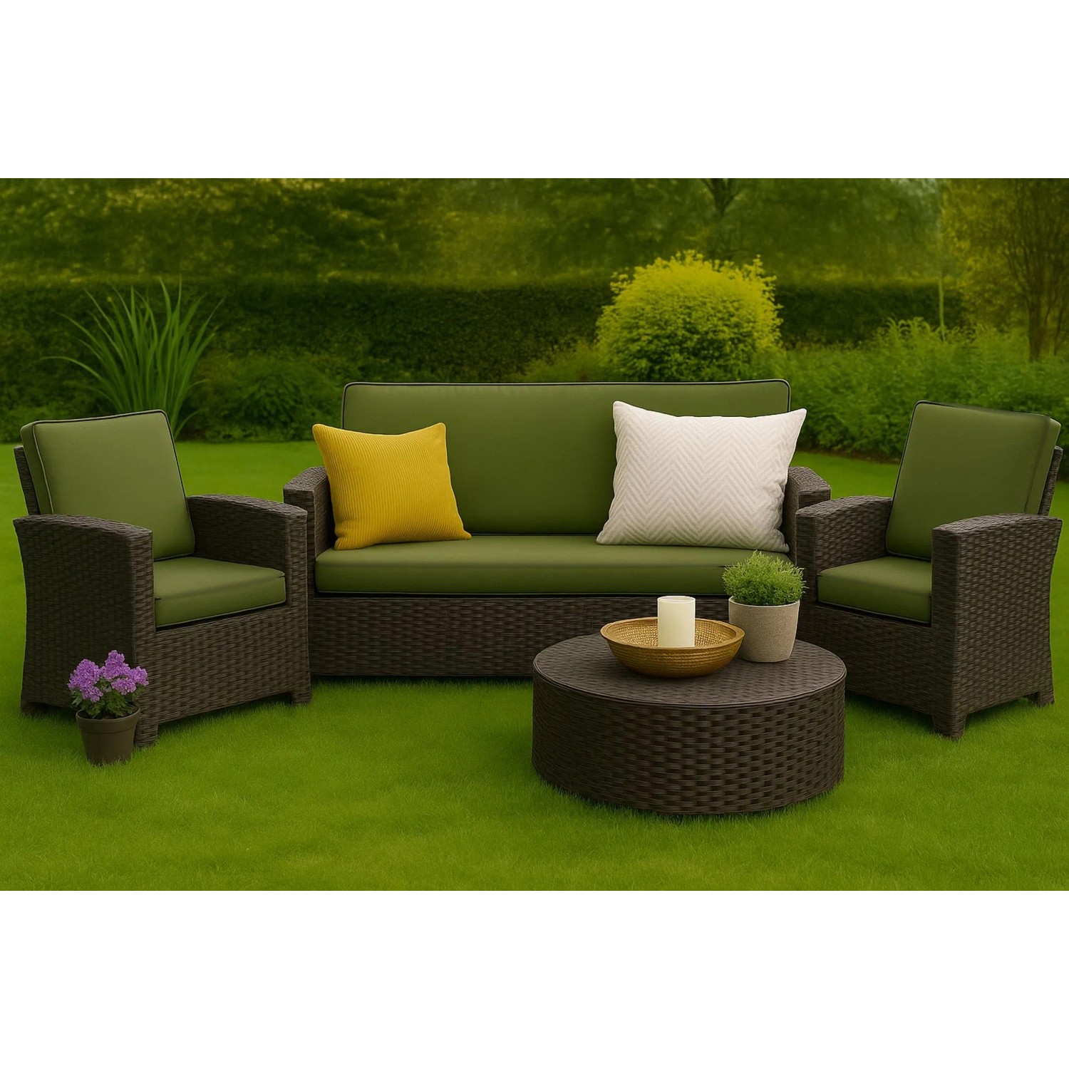 Grünes Gartenkissen-Set für Polyrattan-Möbel, 110x50 cm, für 2-Sitzer Gartensofa.