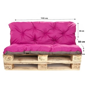 Rose Palettenkissen Set 120x60x40cm: Sitz- & Rückenkissen auf Holzpalette für Gartenlounge.