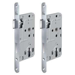 2er Set Basi Zimmertürschloss ES 92, DIN links, Edelstahl, mit Kunststofffalle und Aluminiumriegel.
